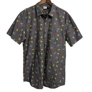 Marvel Deadpool Gray Short Sleeve Button Down Shirt All Over Print Men’s Large